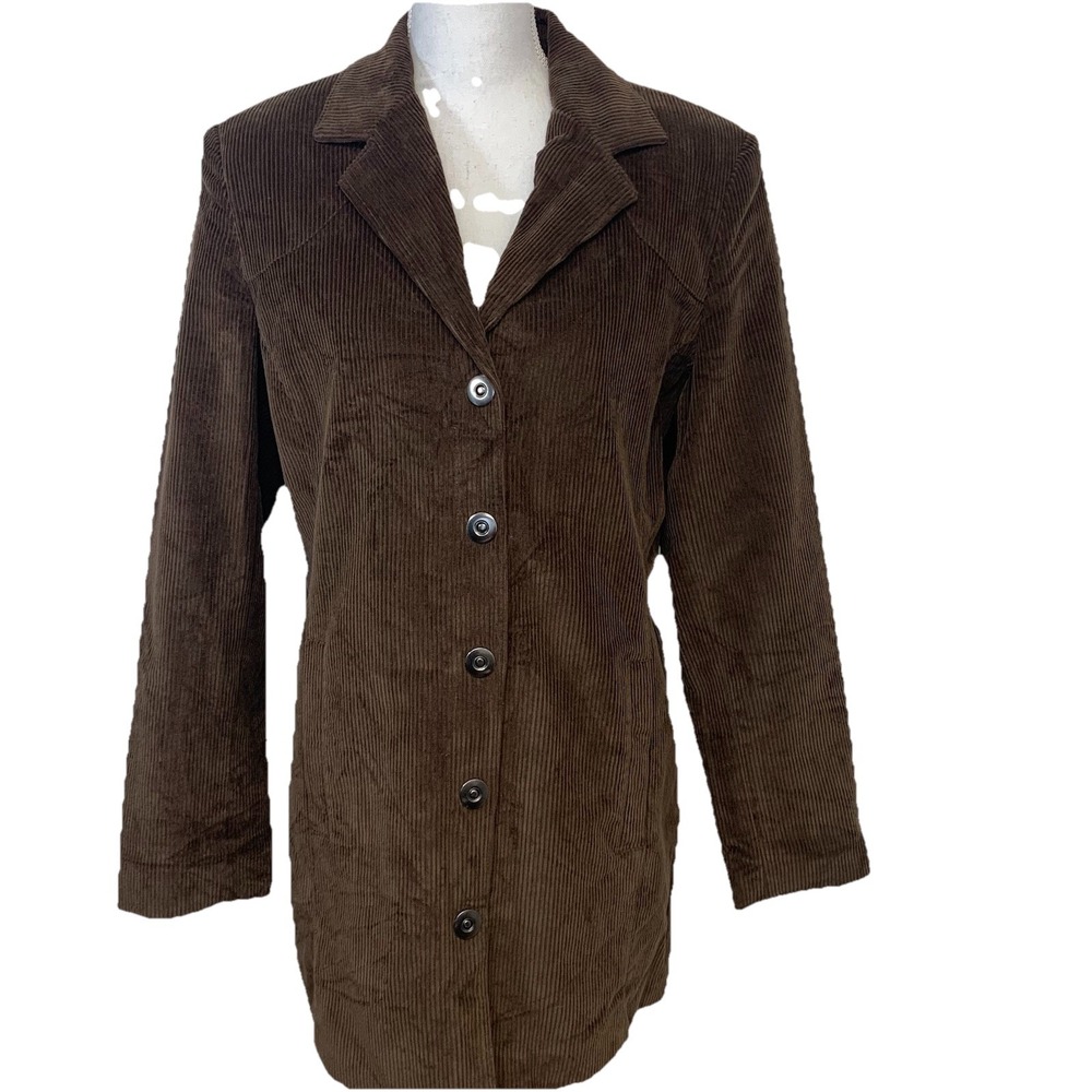 Denim Co Brown Corduroy Coat Jacket Woman Medium Front Snaps Pockets Cotton